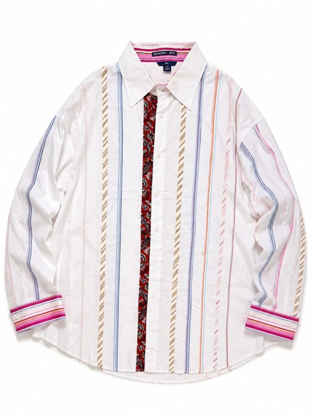 Skoops NYC Mixed Stripe Paisley Button Down Shirt 3XL Plus Size Preppy Boyfriend